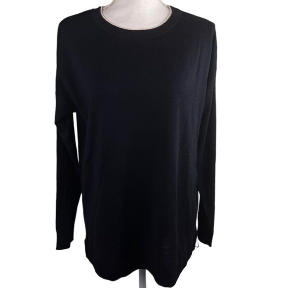 NWT Topshop Navy Blue Crew Neck Lightweight Knit Sweater Size 10 Wool Blend - Picture 1 of 15